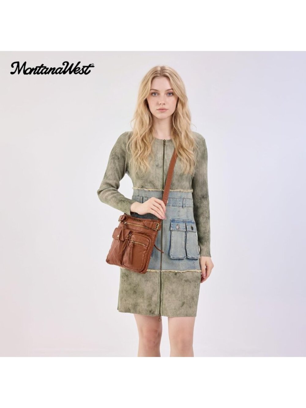 Stylish Soft Washed Leather Crossbody Bag for Women | Multi Pocket Design - Picture 5 of 9